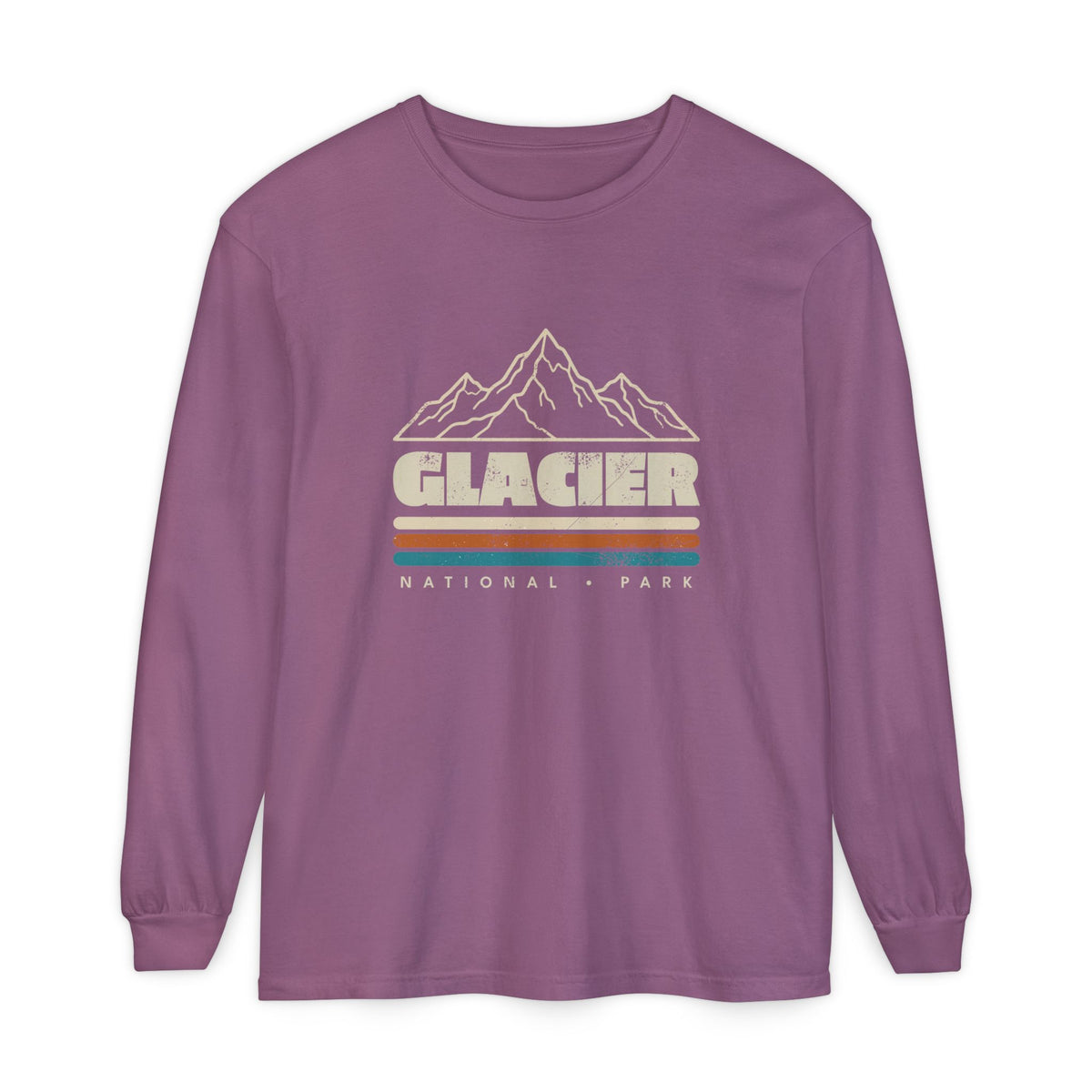 Glacier National Park Retro Mountain Stripes Long Sleeve Tee