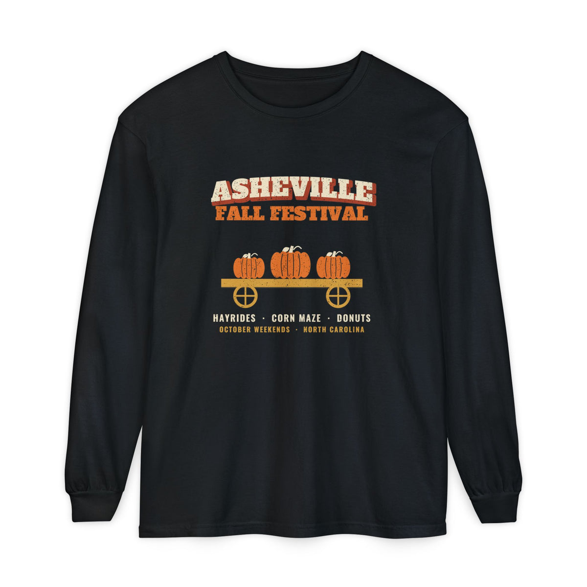 Asheville North Carolina Fall Festival Hay Wagon Long Sleeve Tee