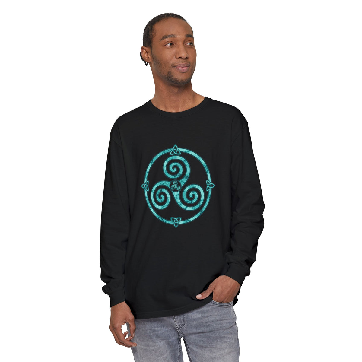 Celtic Triskele Spiral Trinity Knot Turquoise Long Sleeve Tee