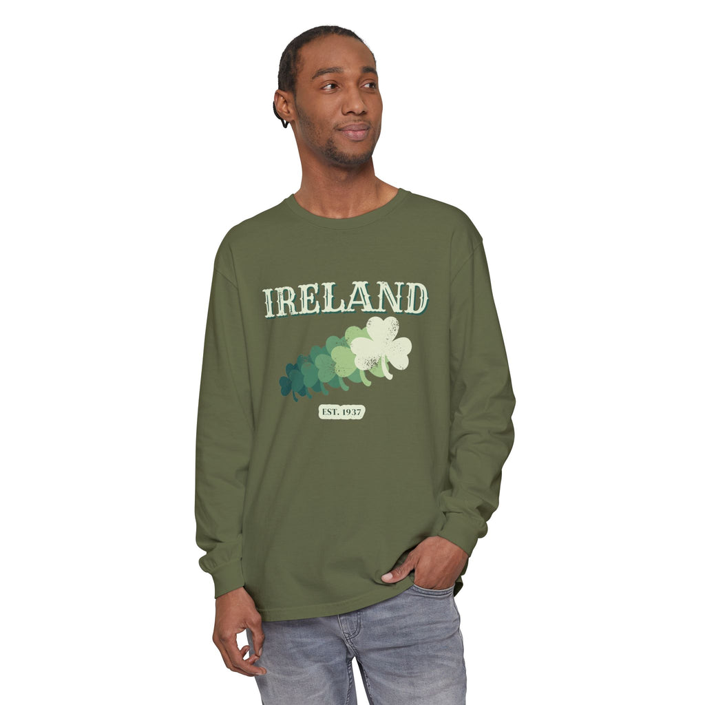 Ireland Est 1937 Vintage Ornate Lettering Long Sleeve Tee