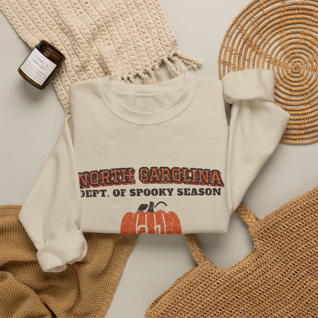 North Carolina Dept. of Spooky Season Varsity Crewneck Sweatshirt