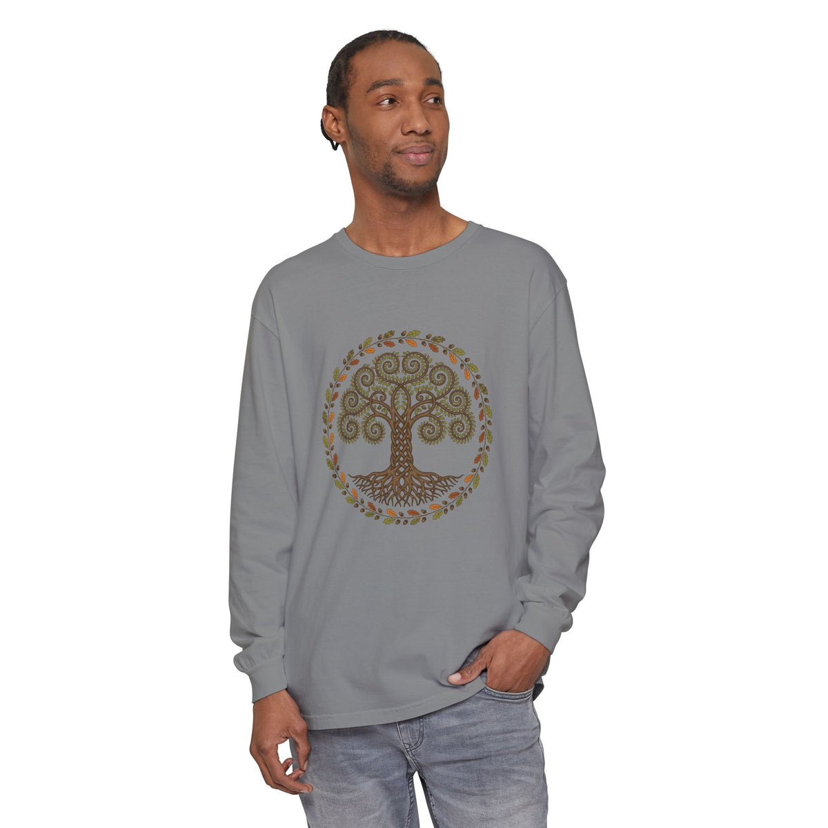 Celtic Tree of Life Autumn Oak Wreath Long Sleeve Tee