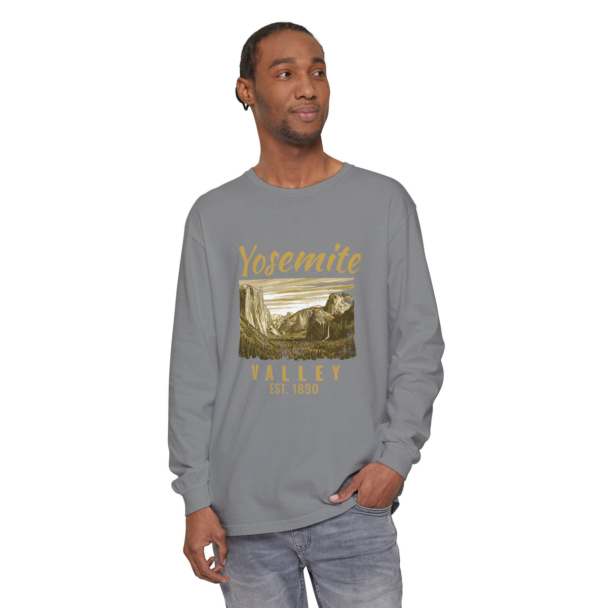 Yosemite Valley Est 1890 Granite Cliffs Engraving Long Sleeve Tee
