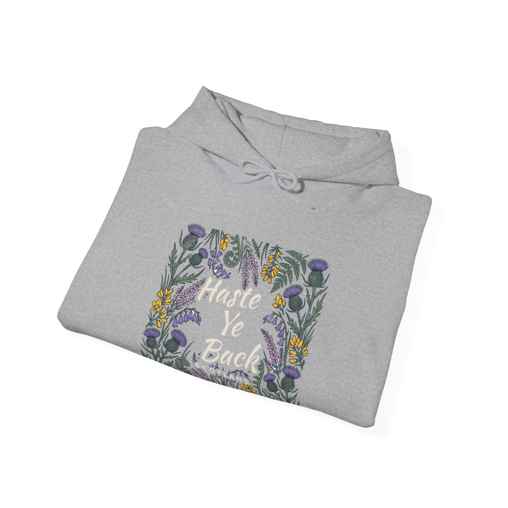 Haste Ye Back Scotland Thistle Wildflowers Hoodie
