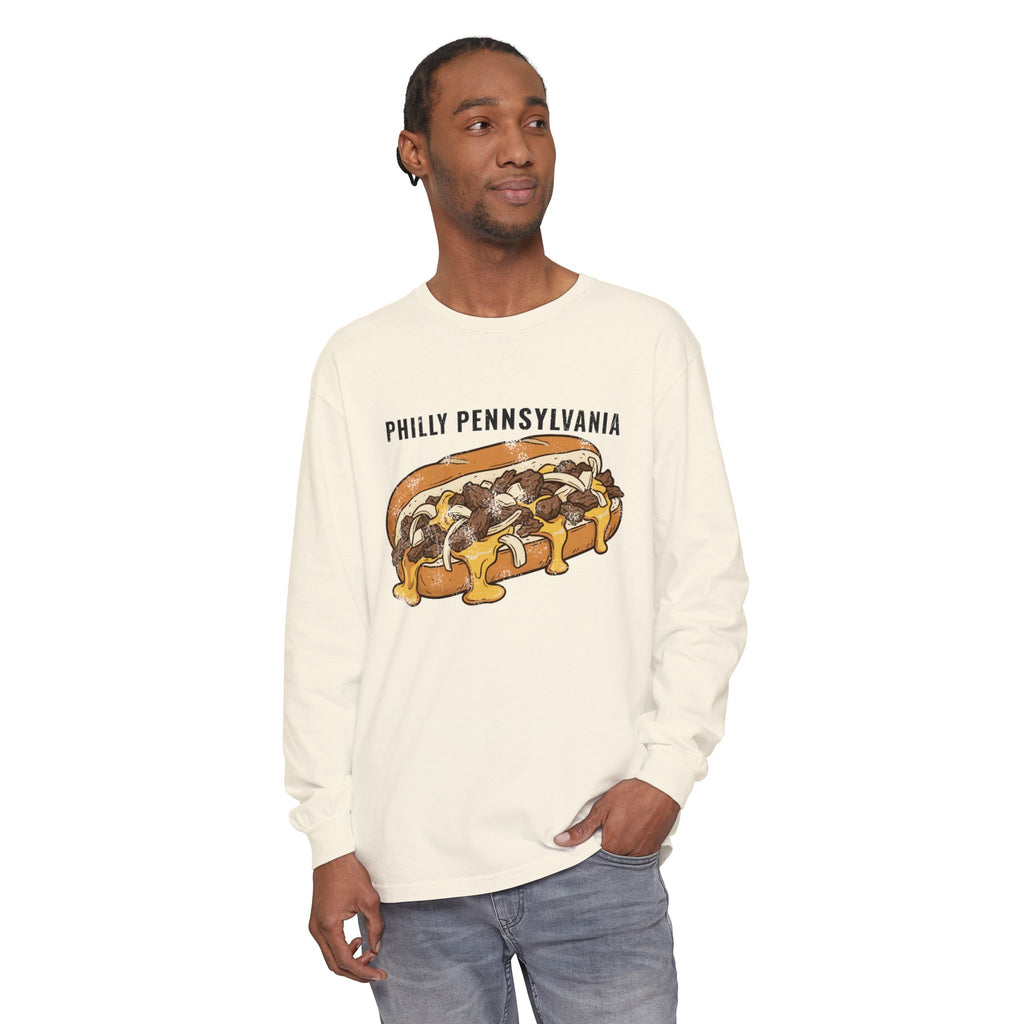 Philly Cheesesteak Retro Food Illustration Long Sleeve Tee