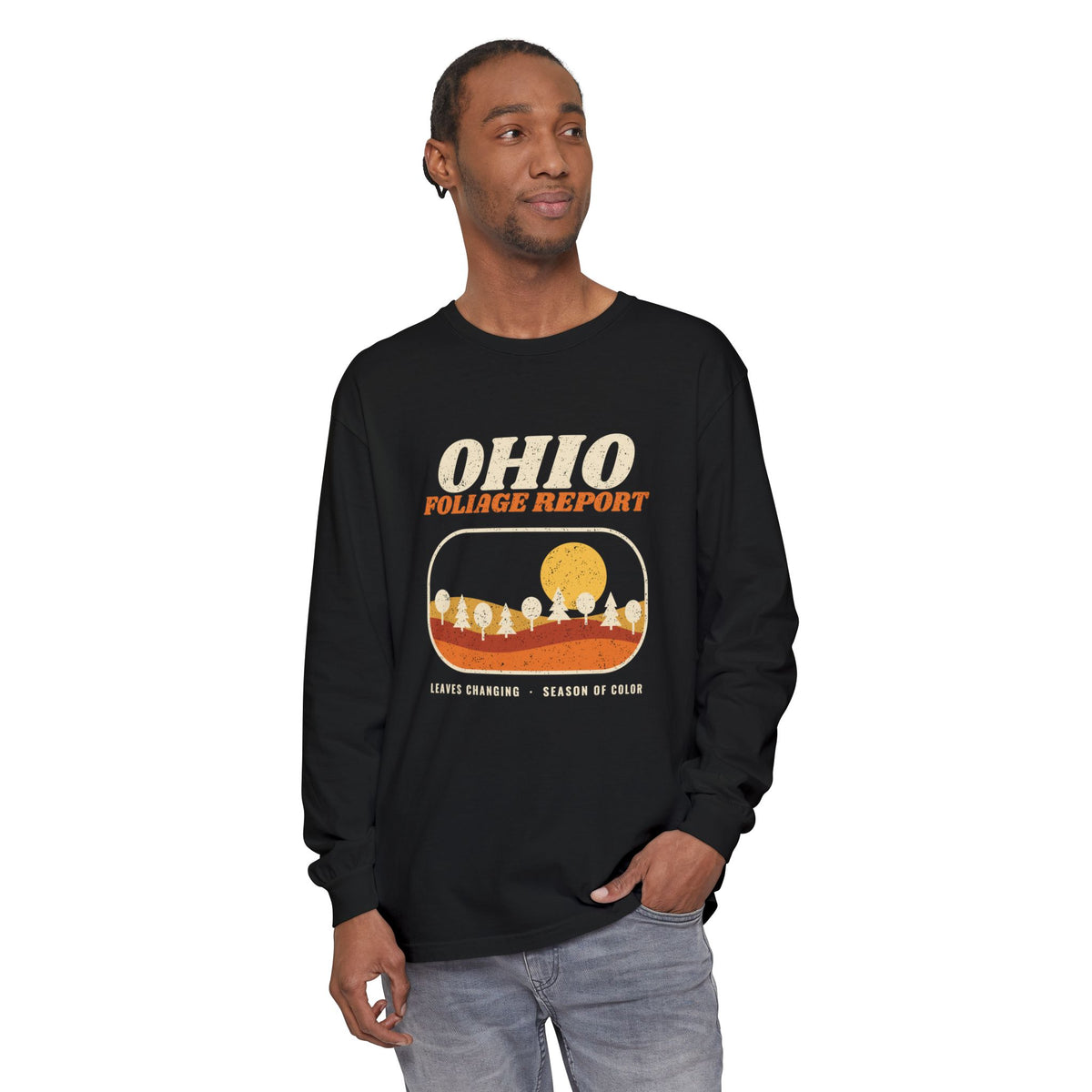 Ohio Foliage Report Retro Landscape Long Sleeve Tee