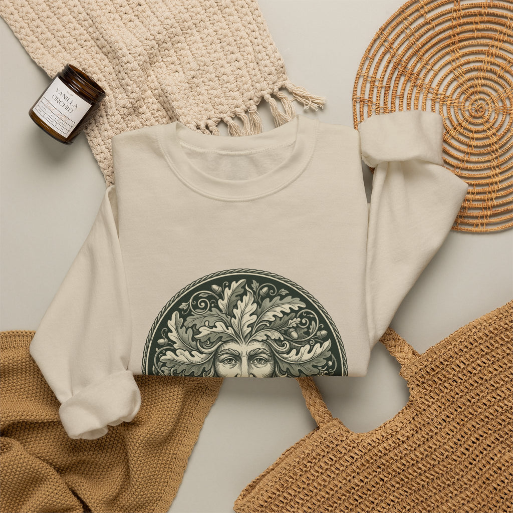 Green Man Oak Leaf and Acorn Medallion Crewneck Sweatshirt
