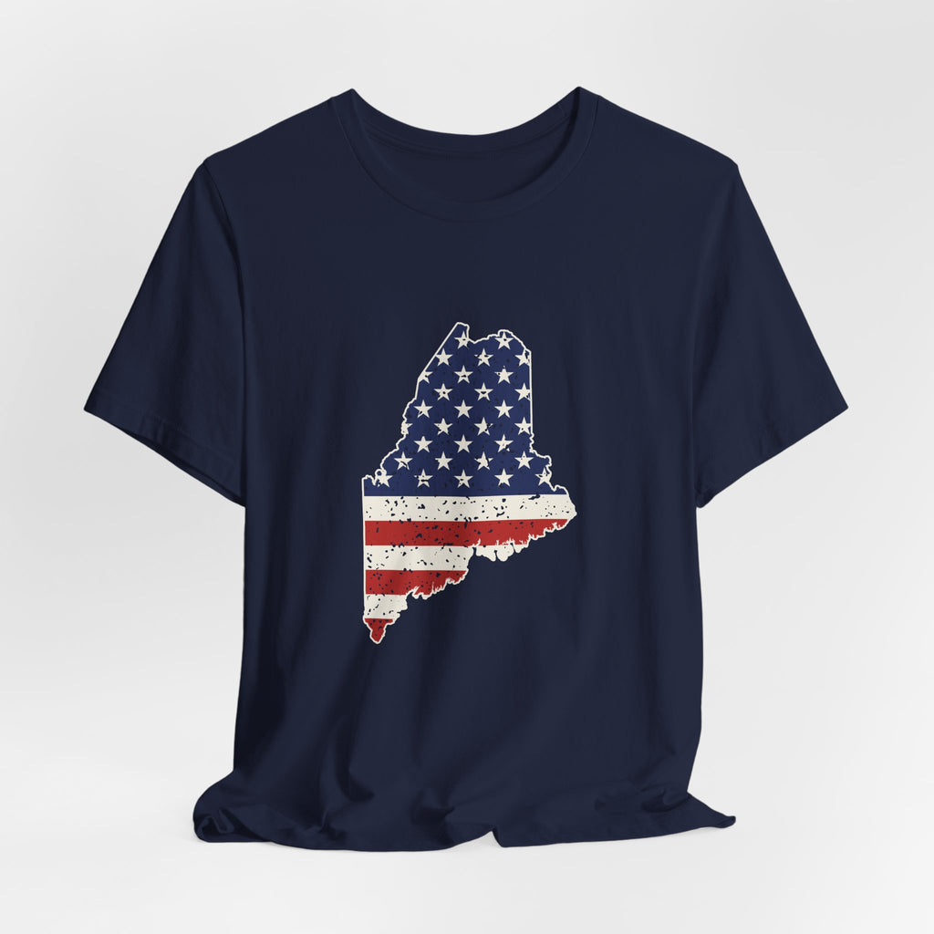 Maine American Flag Map T-Shirt