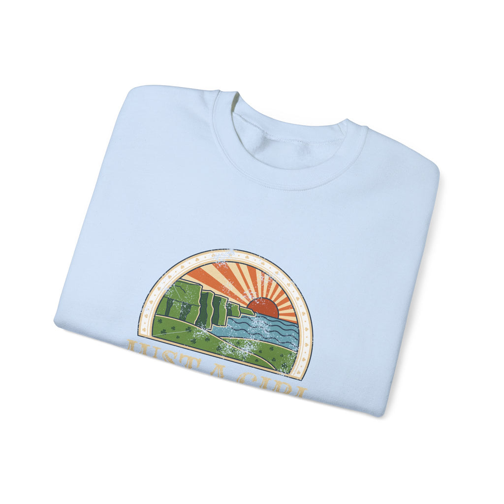 Just a Girl Who Loves Ireland Sea Cliffs Sunburst Crewneck Sweatshirt
