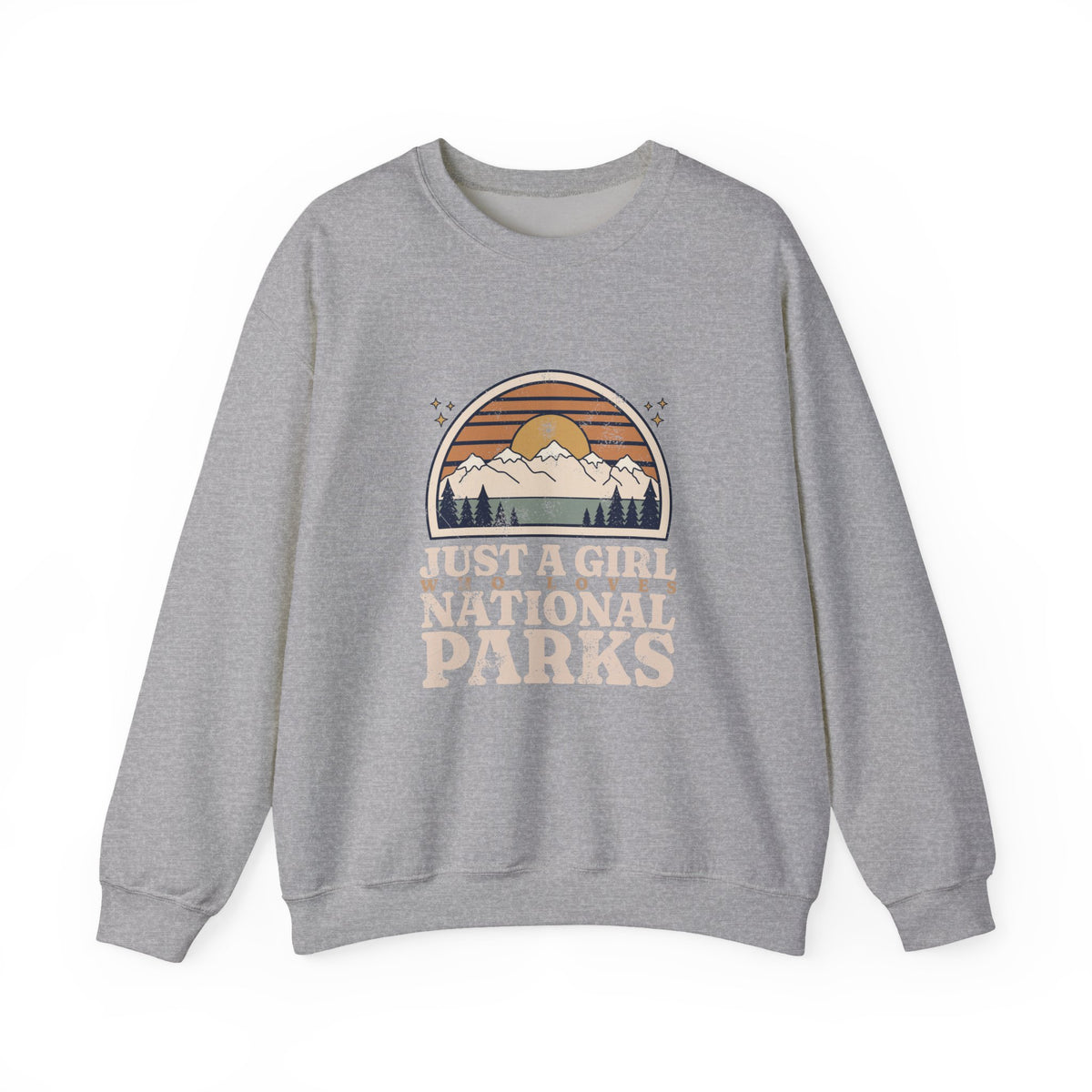 Just a Girl Who Loves National Parks Retro Sunset Crewneck Sweatshirt