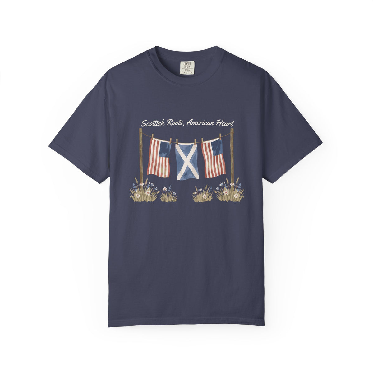 Scottish Roots American Heart Watercolor Flags T-Shirt