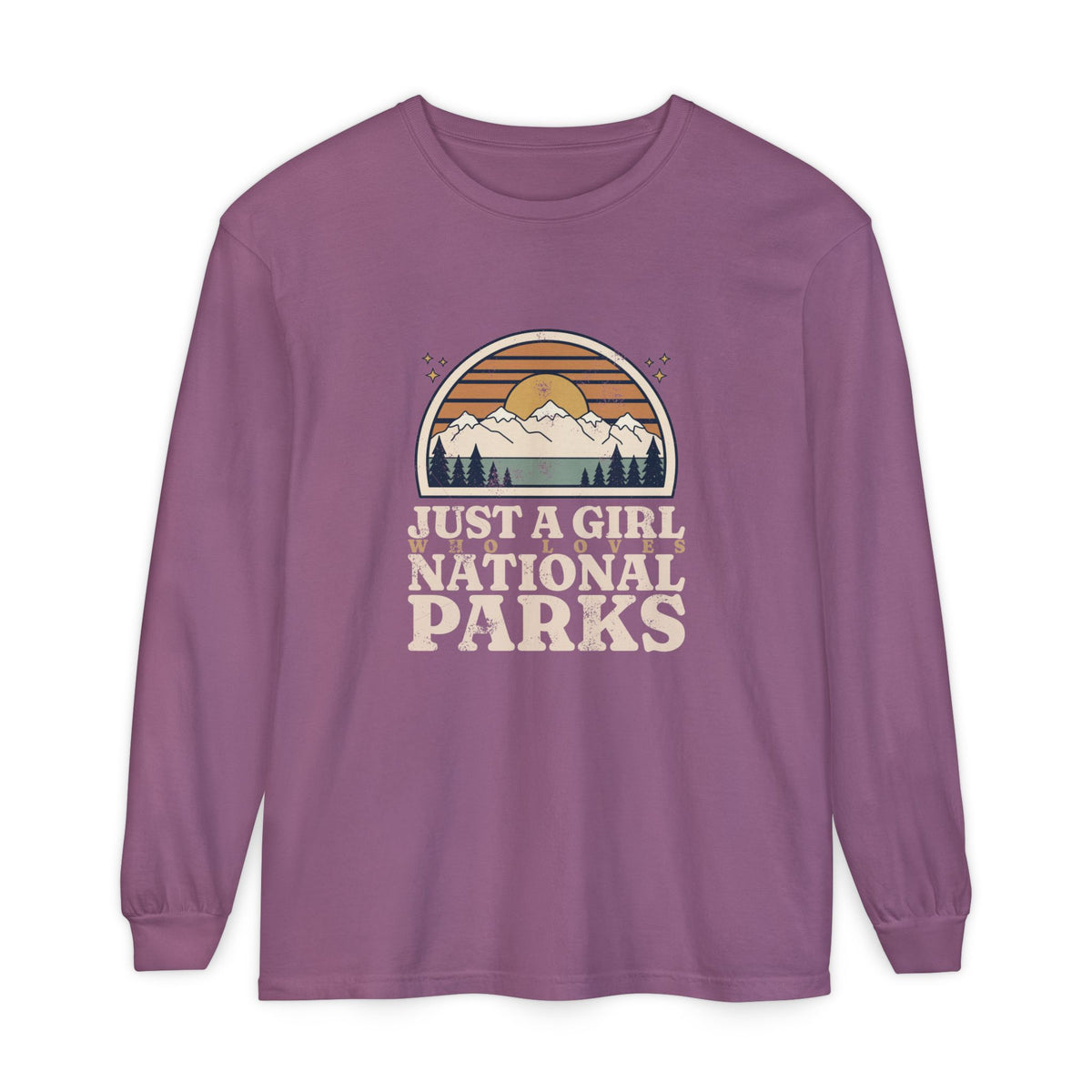Just a Girl Who Loves National Parks Retro Sunset Long Sleeve Tee