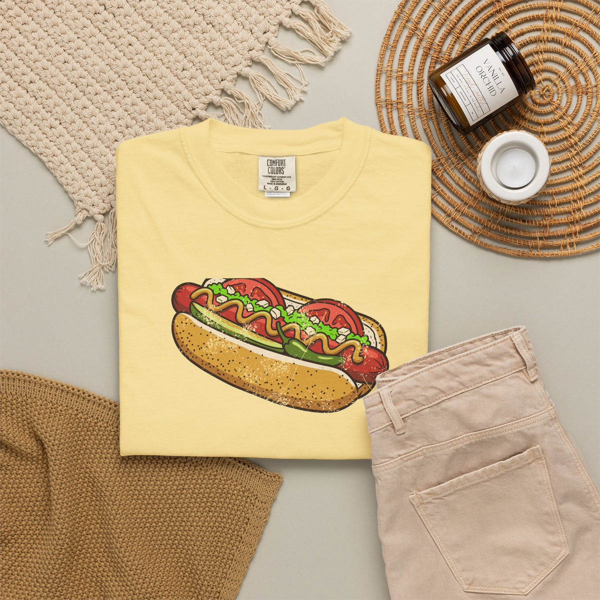 Chicago Style Hot Dog Retro Food Illustration T-Shirt