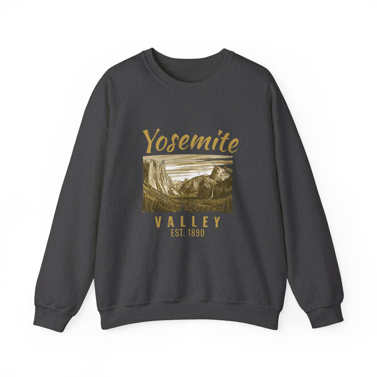 Yosemite Valley Est 1890 Granite Cliffs Engraving Crewneck Sweatshirt