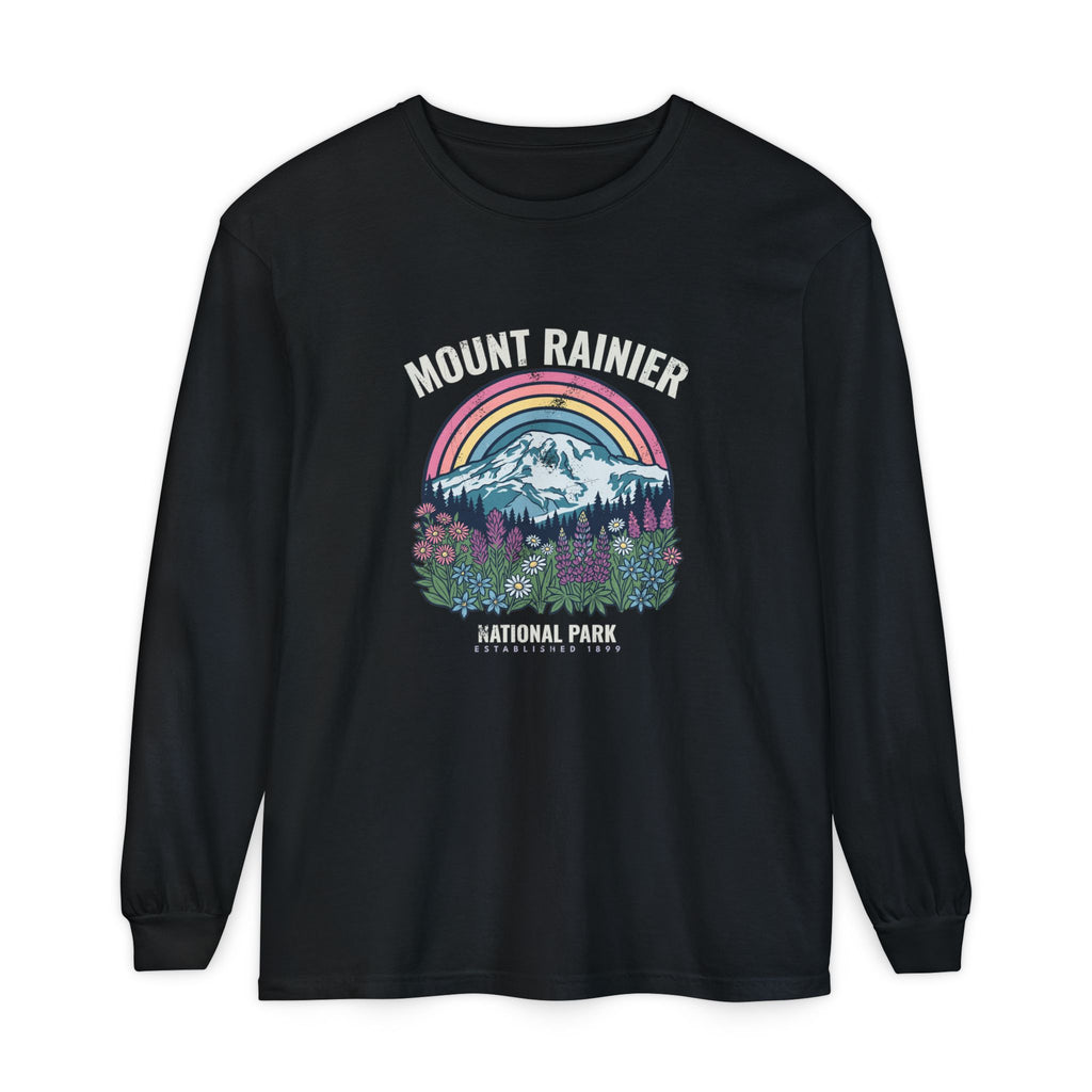 Mount Rainier National Park Wildflower Sunset Long Sleeve Tee