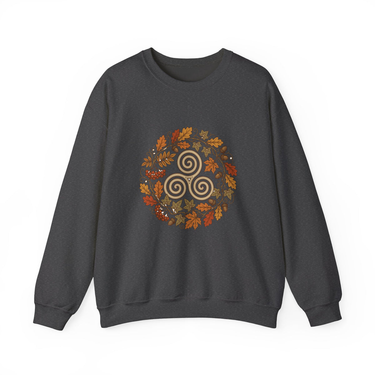 Celtic Autumn Spiral Leaf Wreath Crewneck Sweatshirt