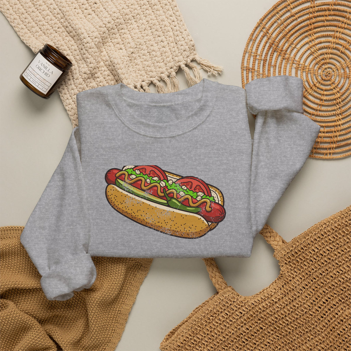 Chicago Style Hot Dog Retro Food Illustration Crewneck Sweatshirt