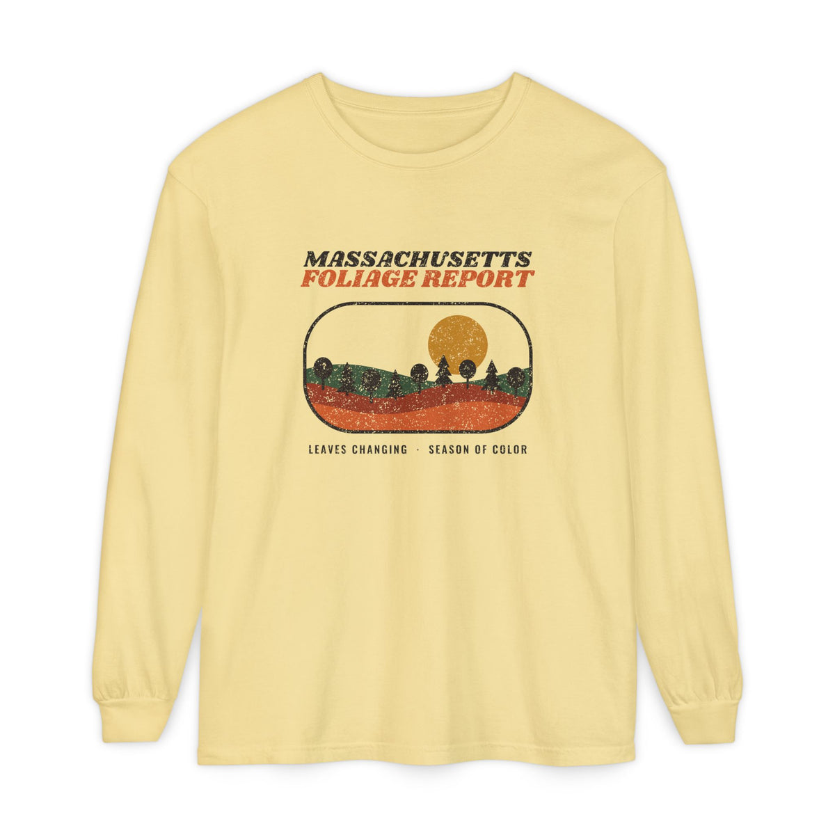 Massachusetts Foliage Report Retro Landscape Long Sleeve Tee
