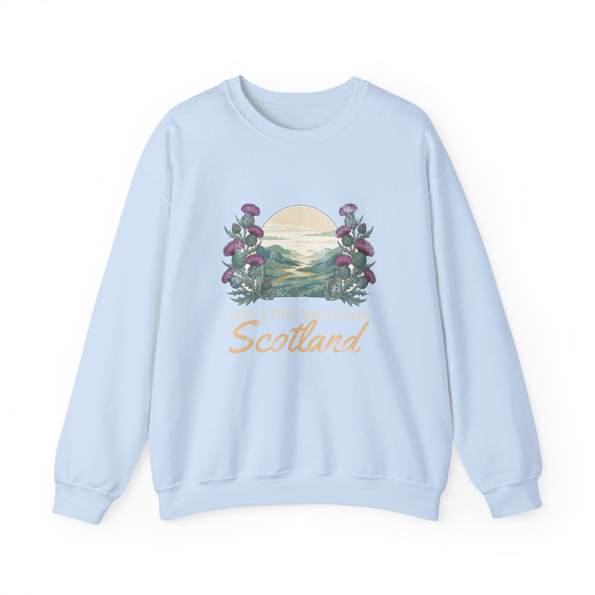 Just a Girl Who Loves Scotland Thistles Highland Glen Crewneck Sweatshirt