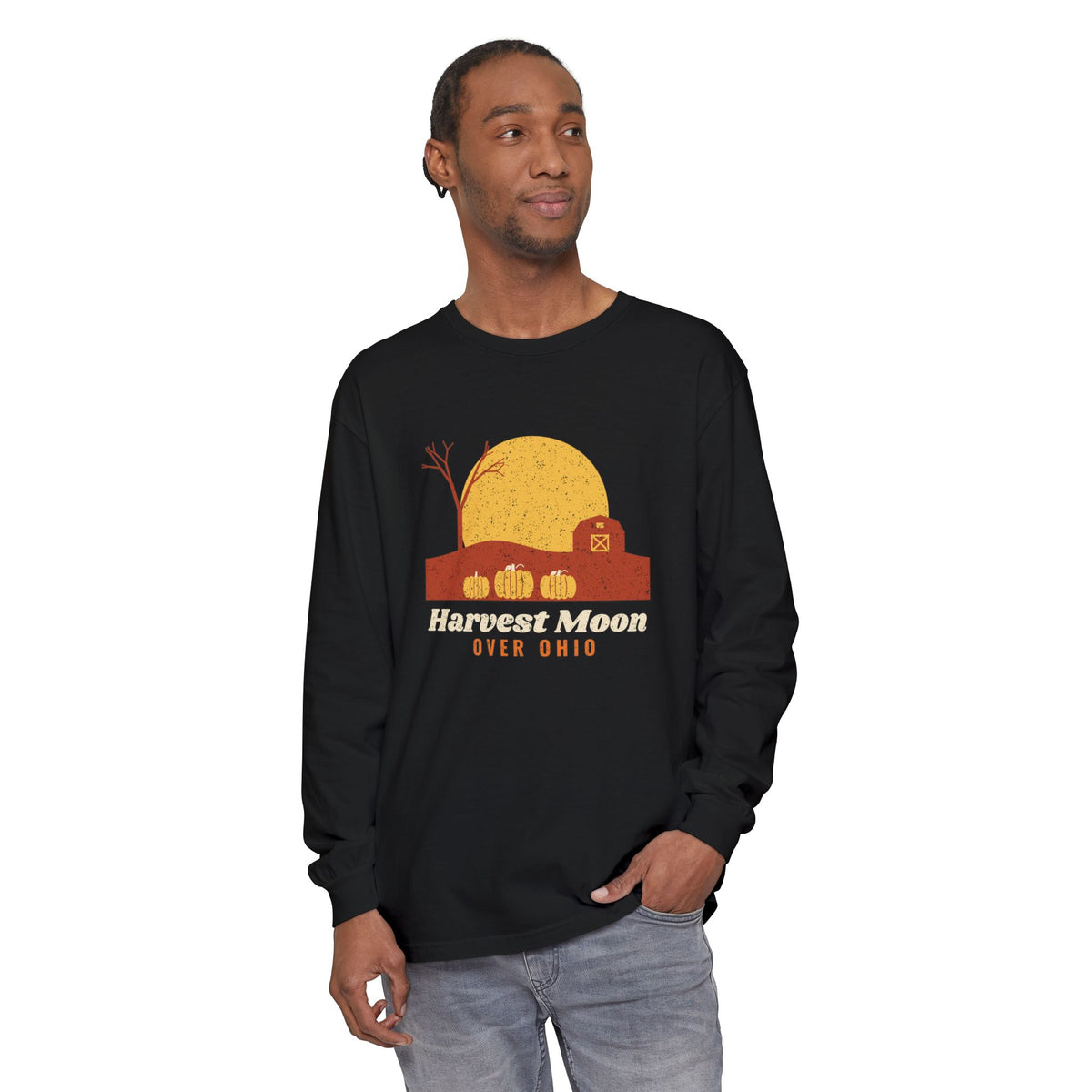 Harvest Moon Over Ohio Barn Long Sleeve Tee