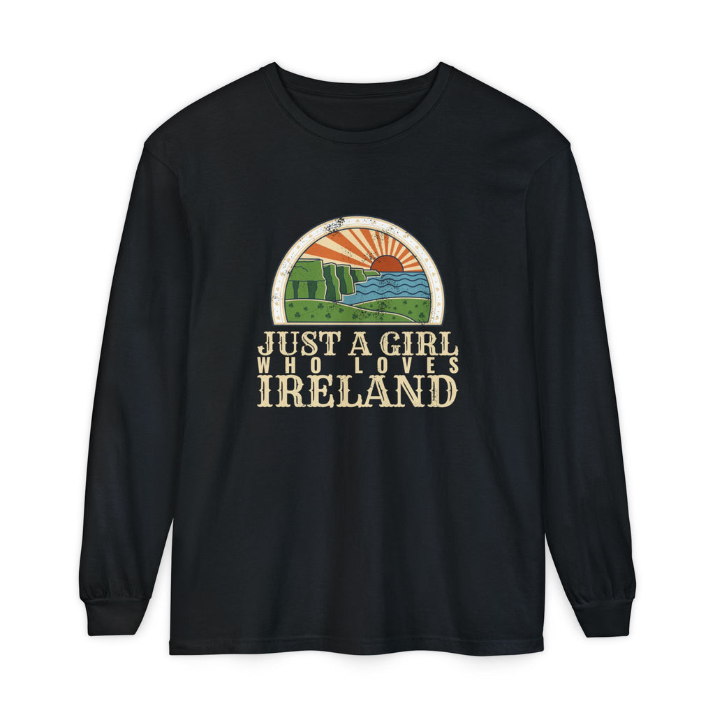 Just a Girl Who Loves Ireland Sea Cliffs Sunburst Long Sleeve Tee