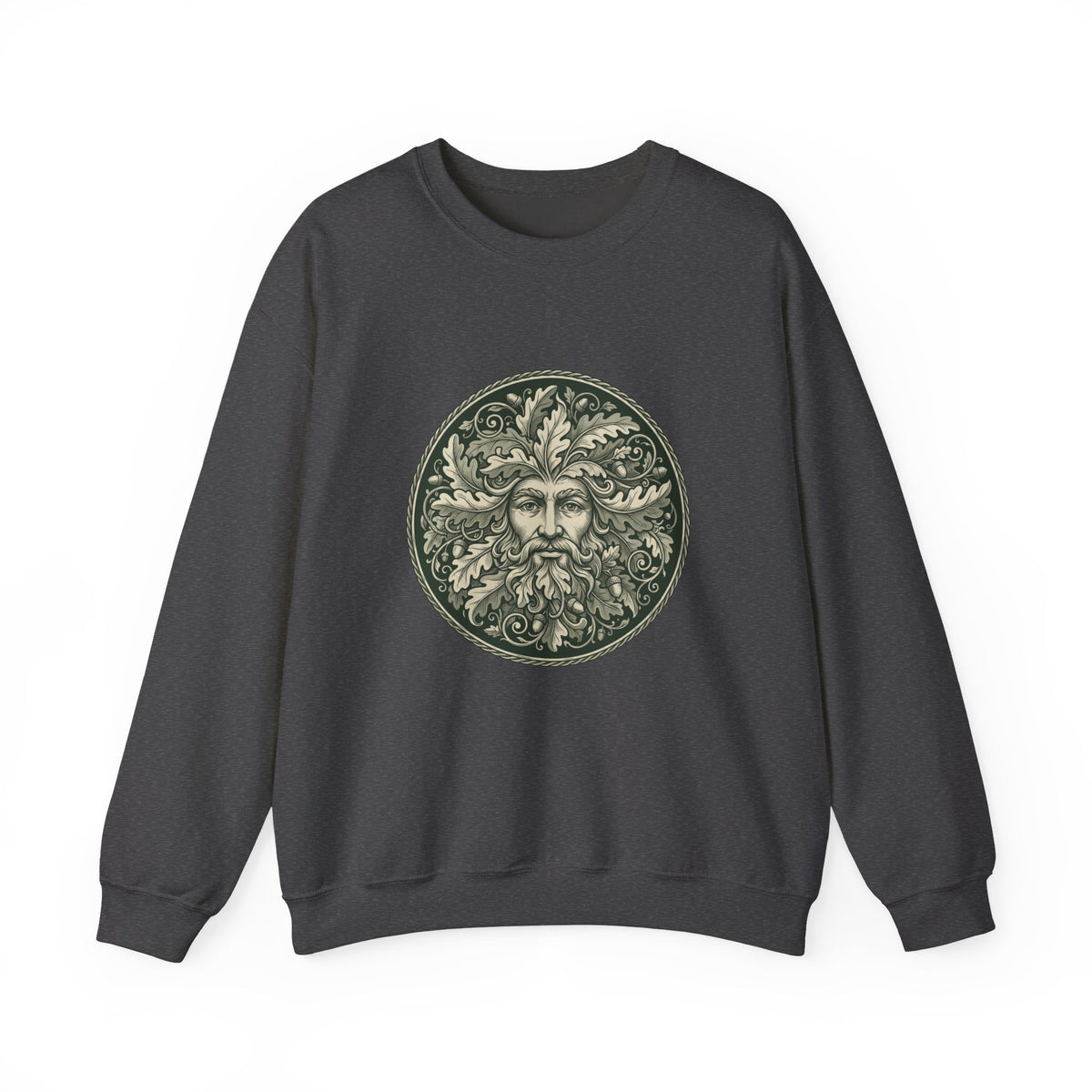 Green Man Oak Leaf and Acorn Medallion Crewneck Sweatshirt