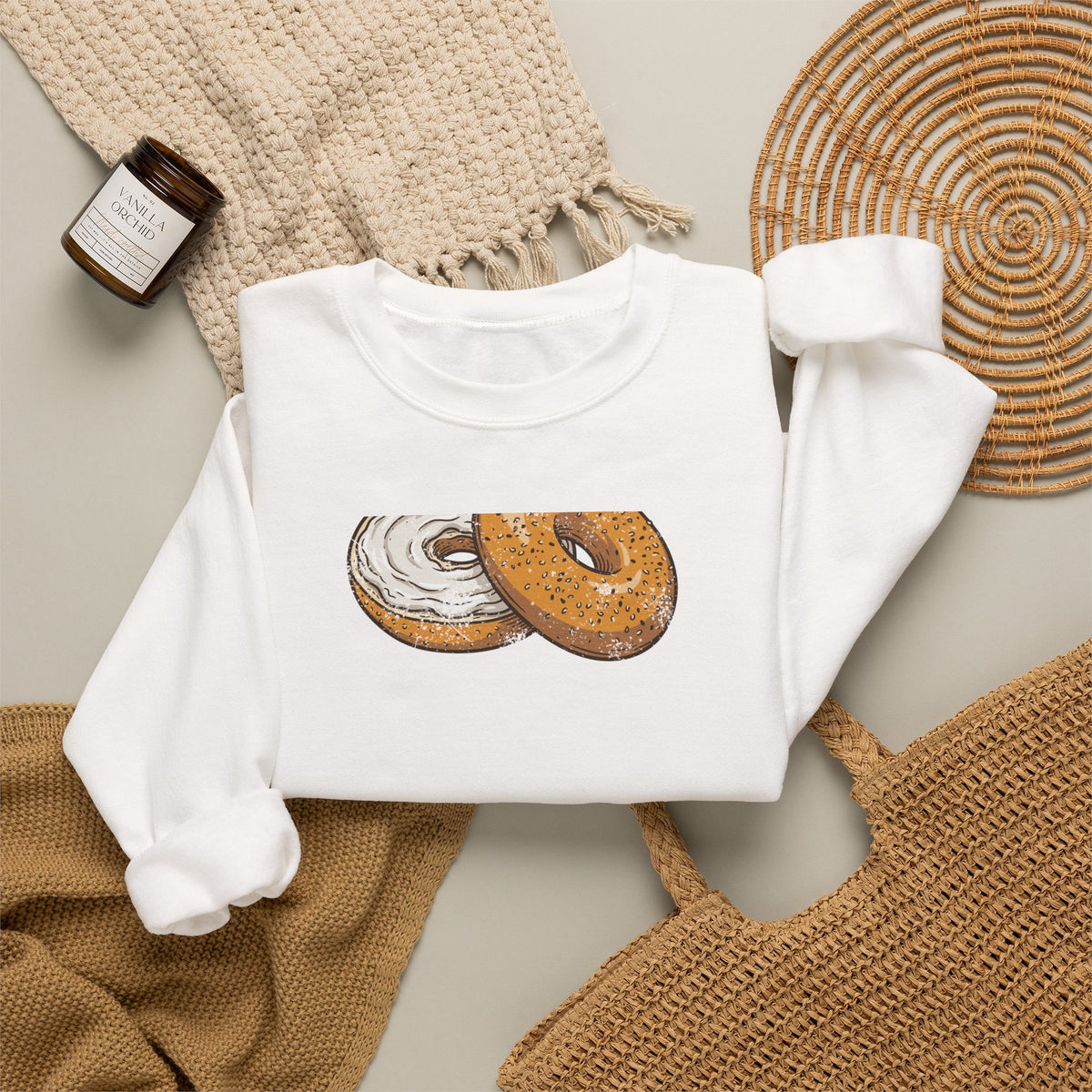 New York Everything Bagel Retro Food Illustration Crewneck Sweatshirt