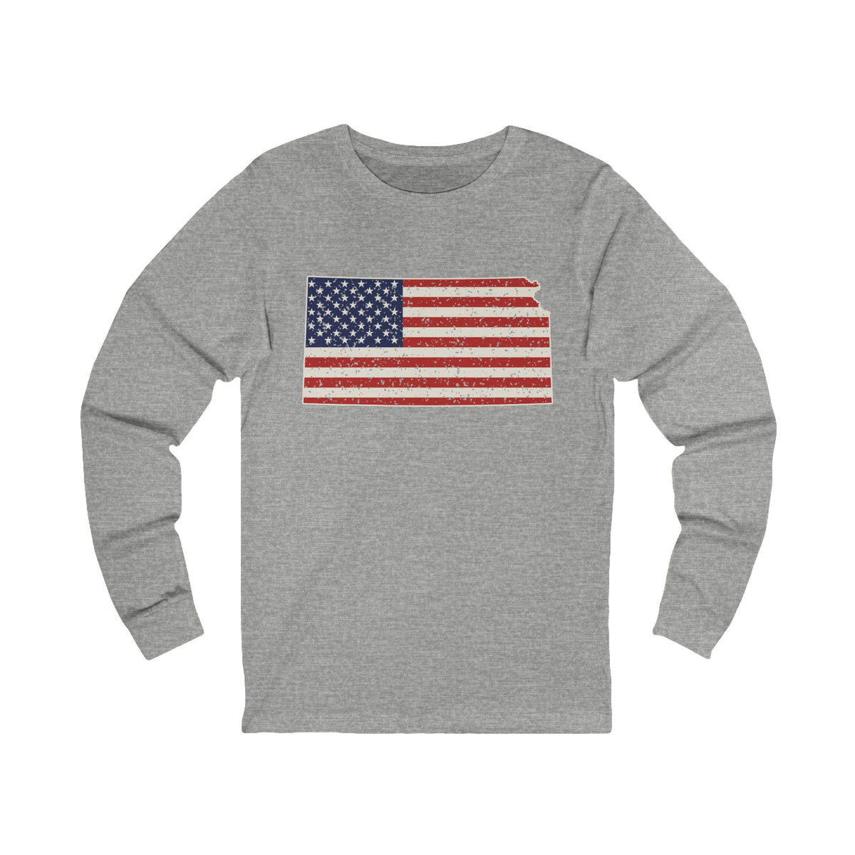 Kansas American Flag Map Long Sleeve Tee