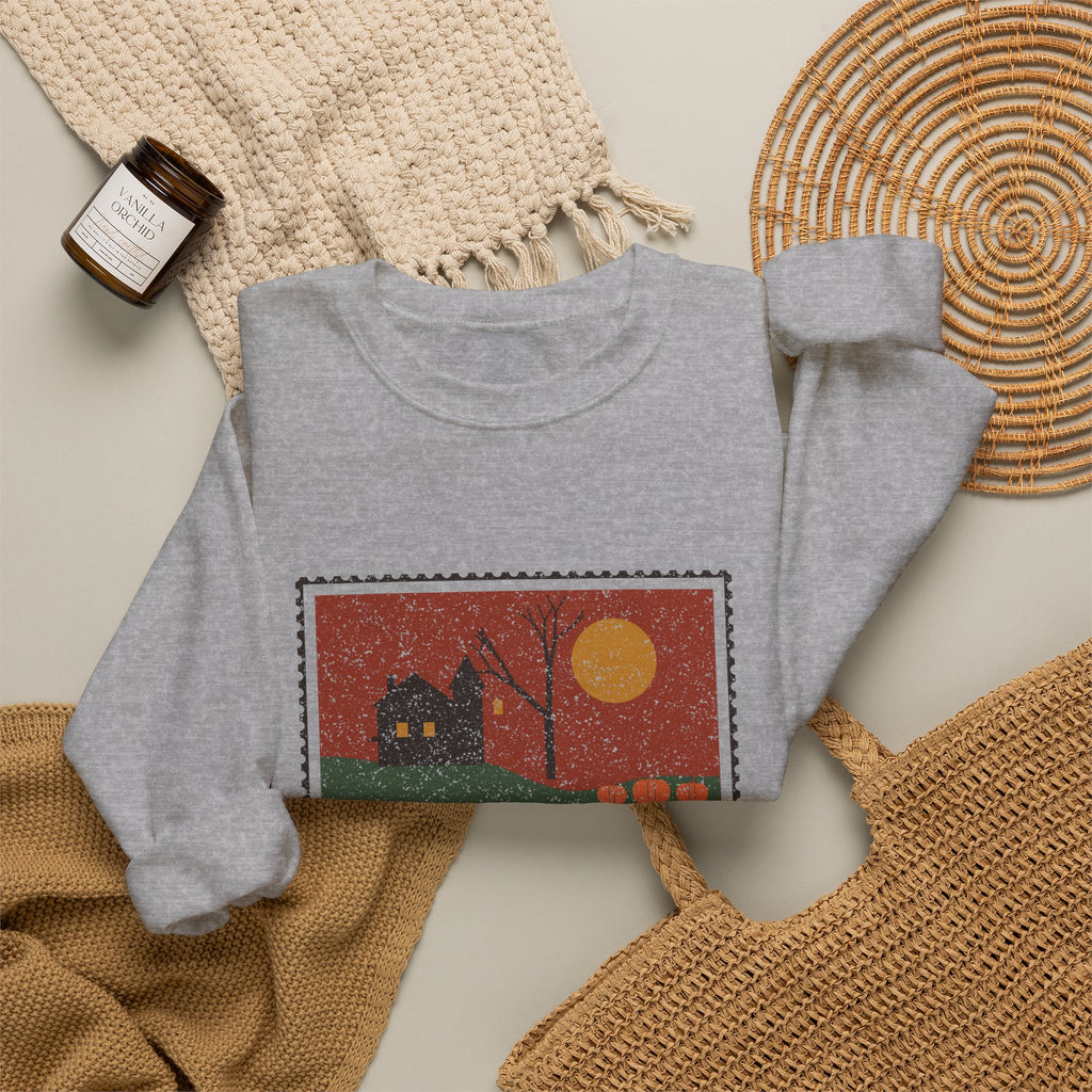 Spooky Season in Massachusetts Haunted Postcard Crewneck Sweatshirt