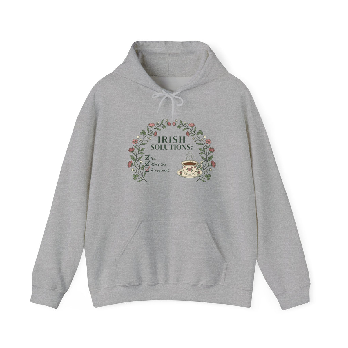Irish Solutions Tea Cup Wildflowers and Shamrocks Hoodie