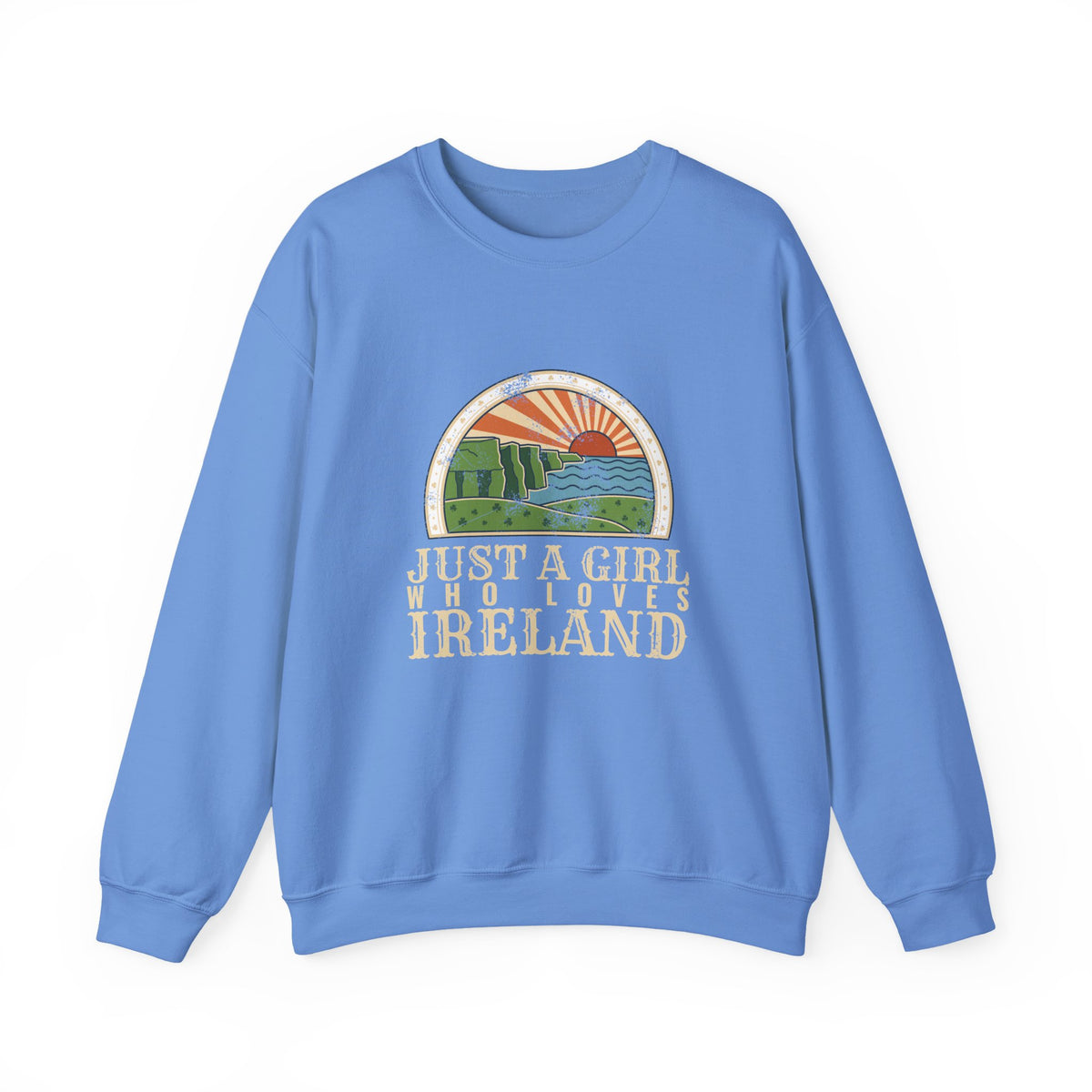 Just a Girl Who Loves Ireland Sea Cliffs Sunburst Crewneck Sweatshirt