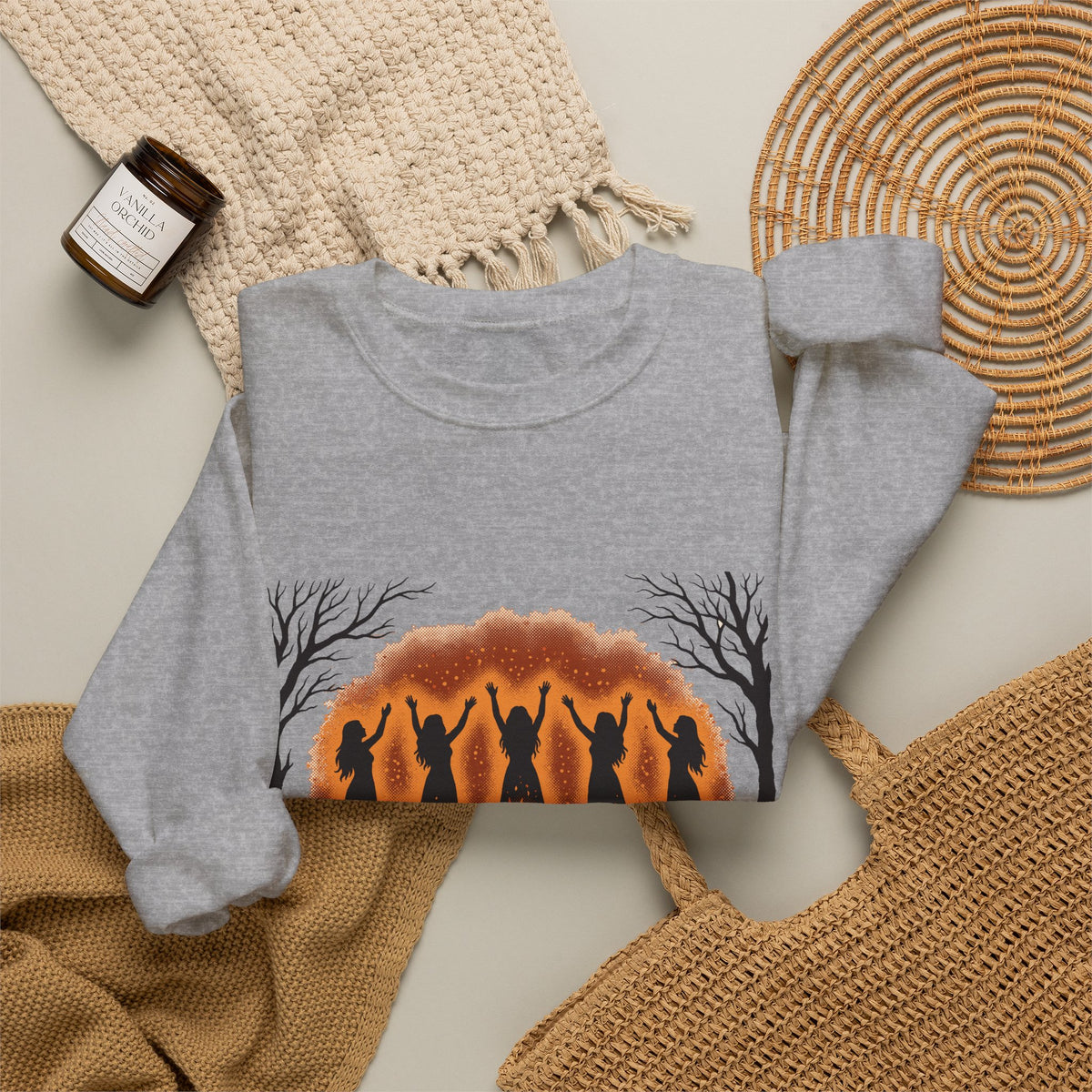 Women Dancing Around Bonfires Night Silhouettes Crewneck Sweatshirt