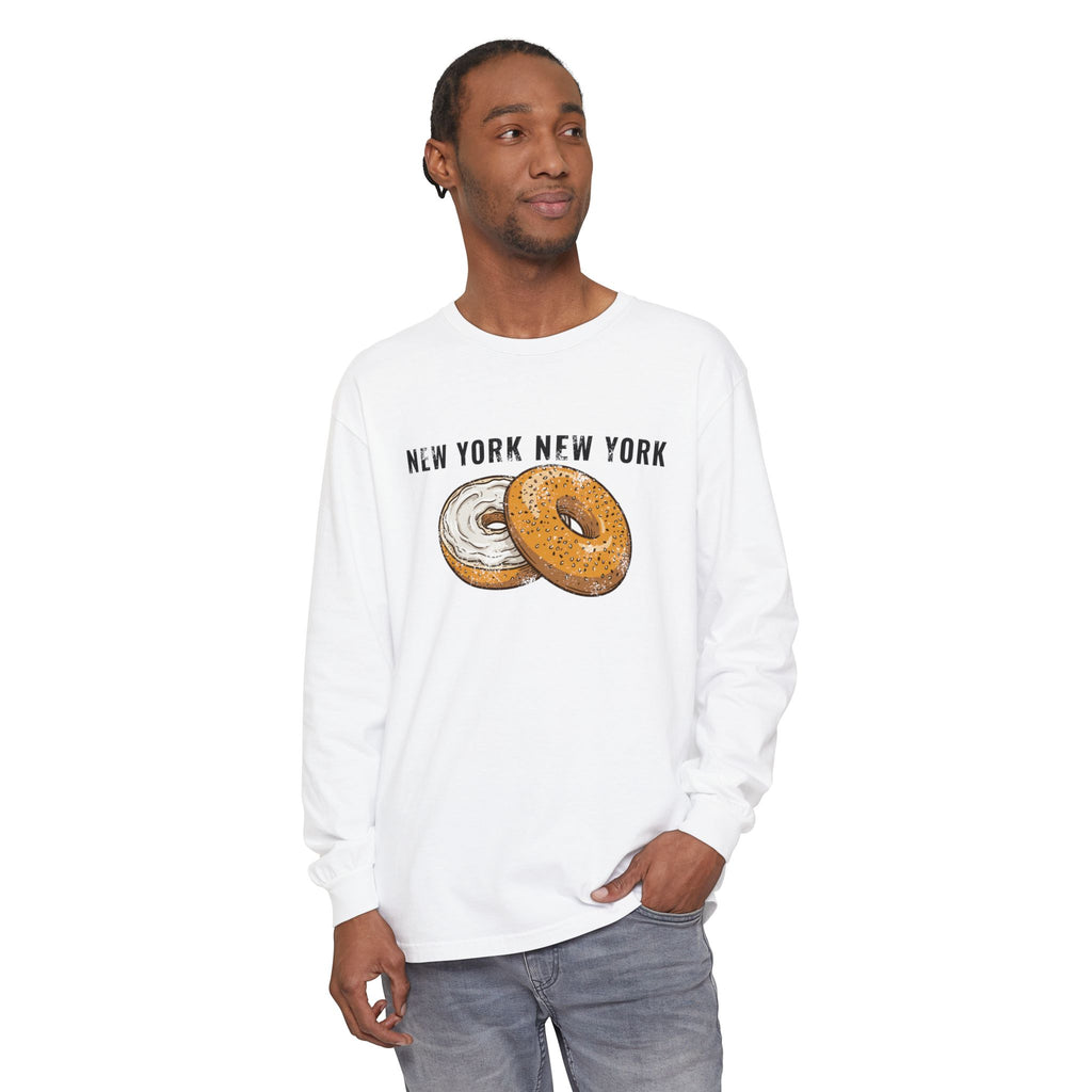 New York Everything Bagel Retro Food Illustration Long Sleeve Tee