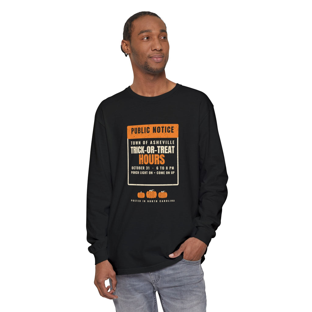 Asheville North Carolina Trick-or-Treat Hours Notice Long Sleeve Tee