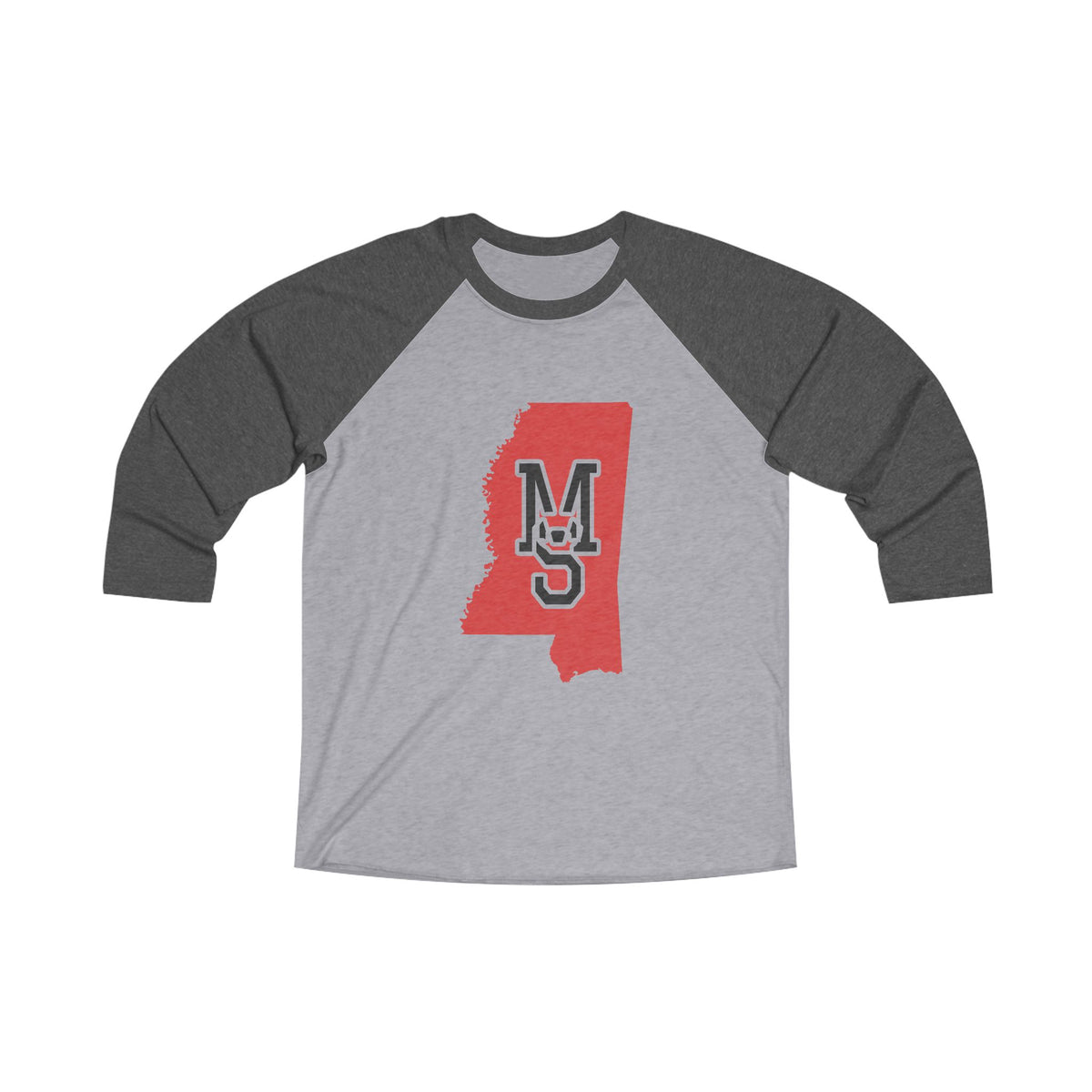 Mississippi Varsity Monogram Map Raglan 3/4 Sleeve Tee