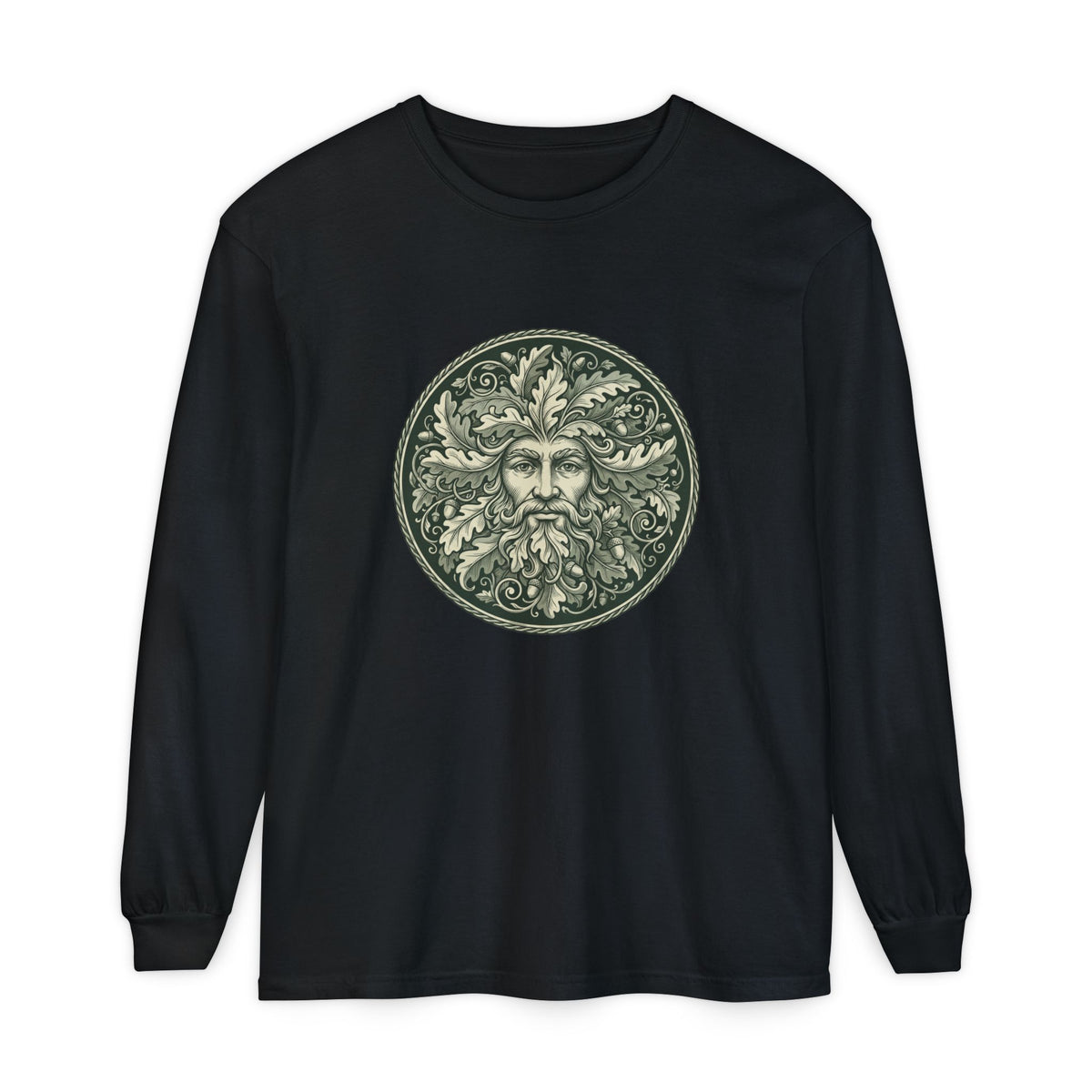 Green Man Oak Leaf and Acorn Medallion Long Sleeve Tee