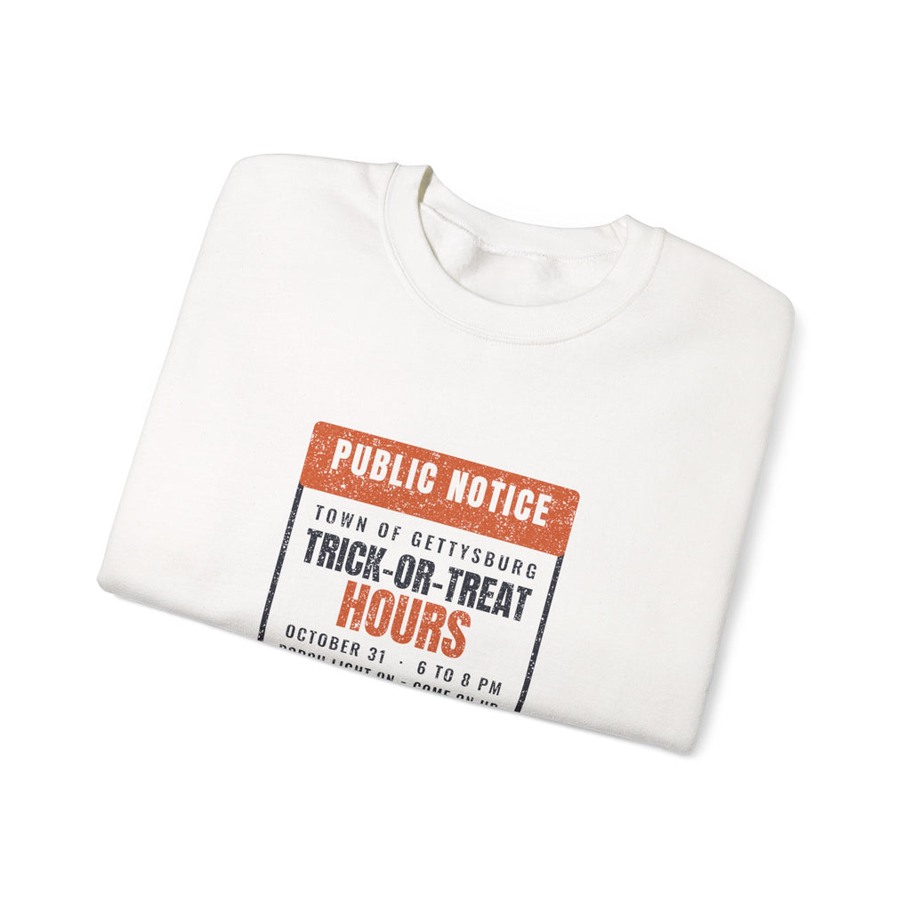 Gettysburg Pennsylvania Trick-or-Treat Hours Notice Crewneck Sweatshirt
