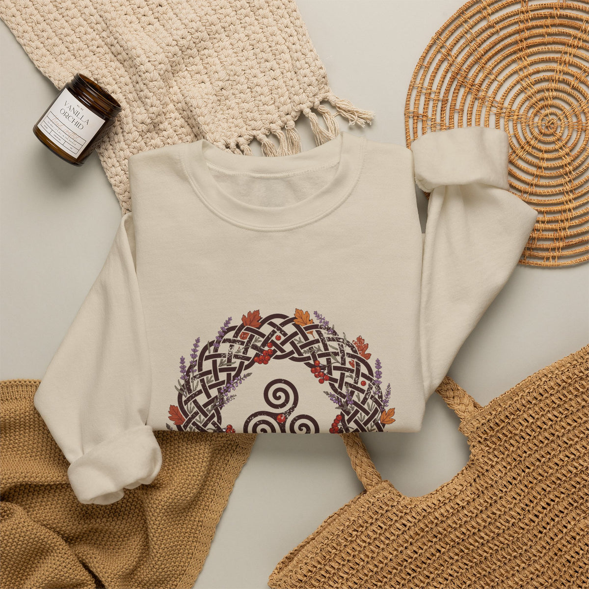 Fómhar Celtic Triskele Autumn Wreath Crewneck Sweatshirt