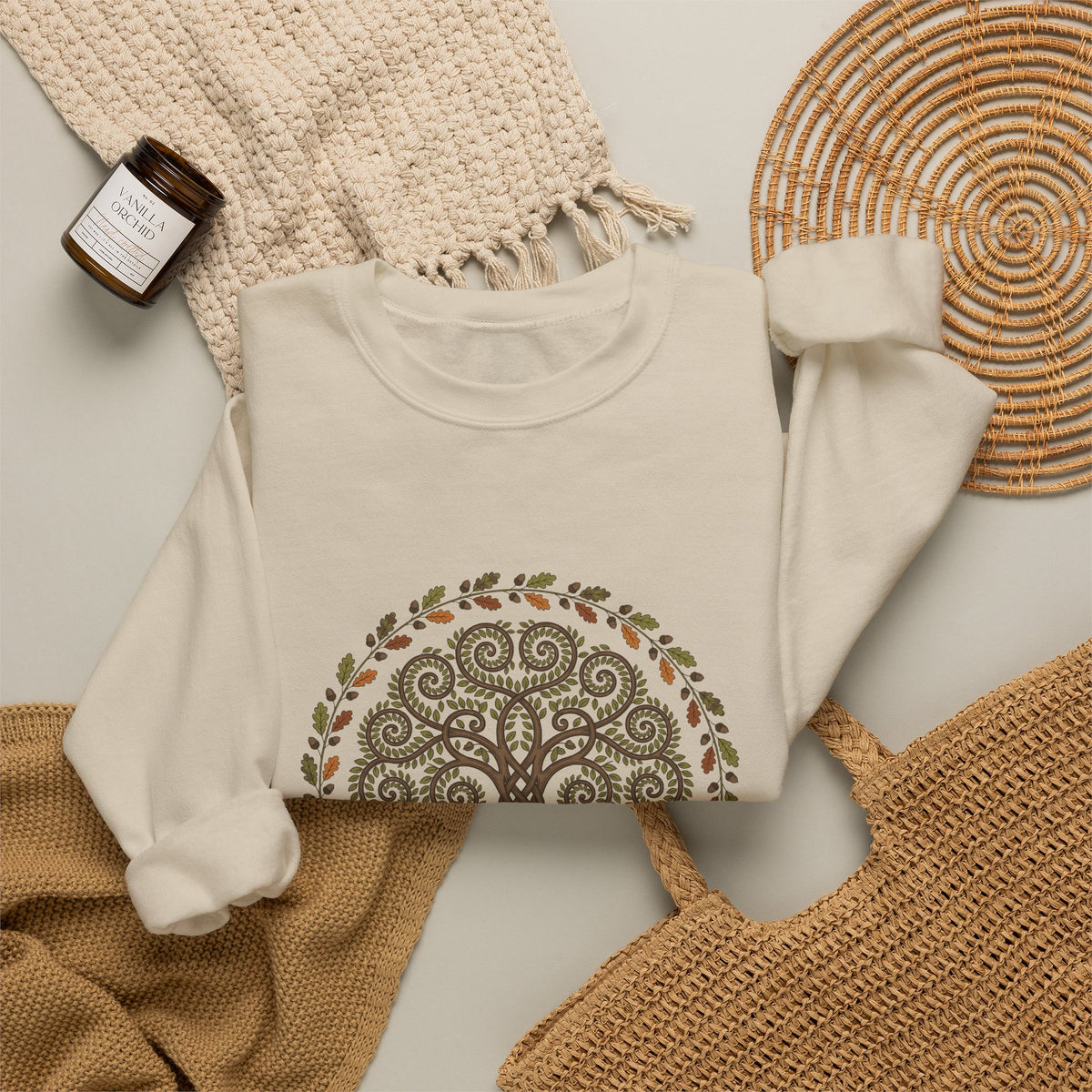 Celtic Tree of Life Autumn Oak Wreath Crewneck Sweatshirt