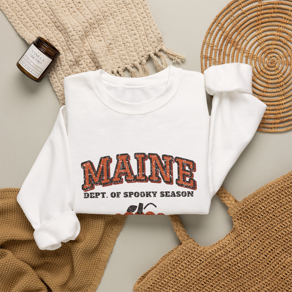 Maine Dept. of Spooky Season Varsity Crewneck Sweatshirt