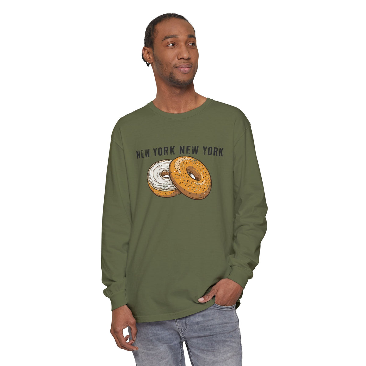 New York Everything Bagel Retro Food Illustration Long Sleeve Tee