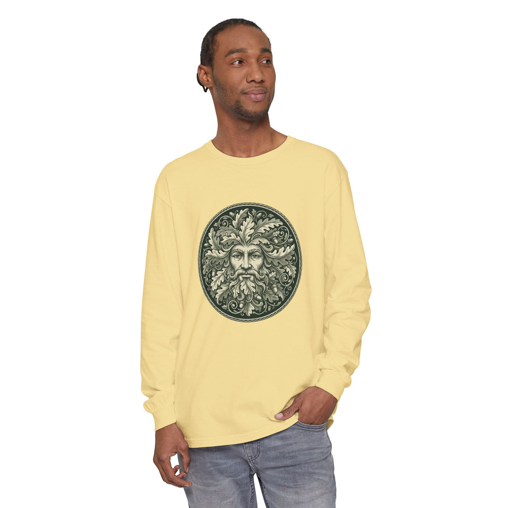 Green Man Oak Leaf and Acorn Medallion Long Sleeve Tee