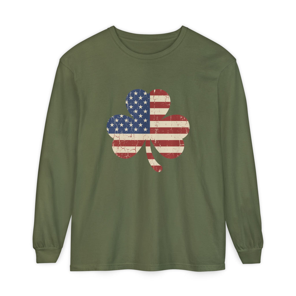 Irish American Flag Shamrock Distressed Vintage Long Sleeve Tee