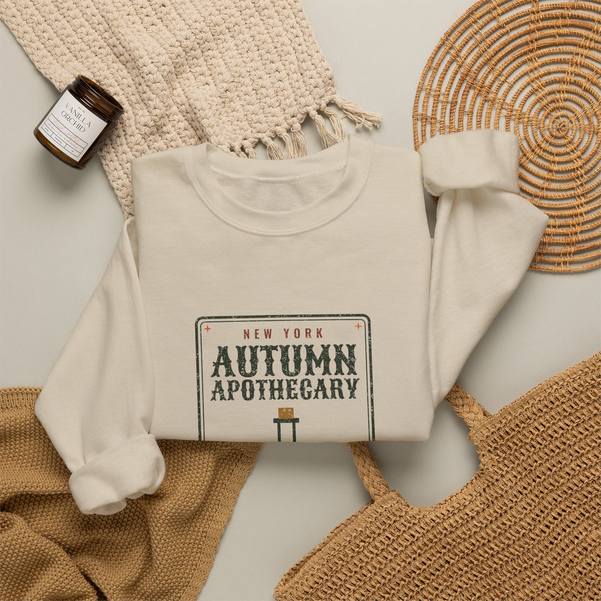 New York Autumn Apothecary Label Crewneck Sweatshirt