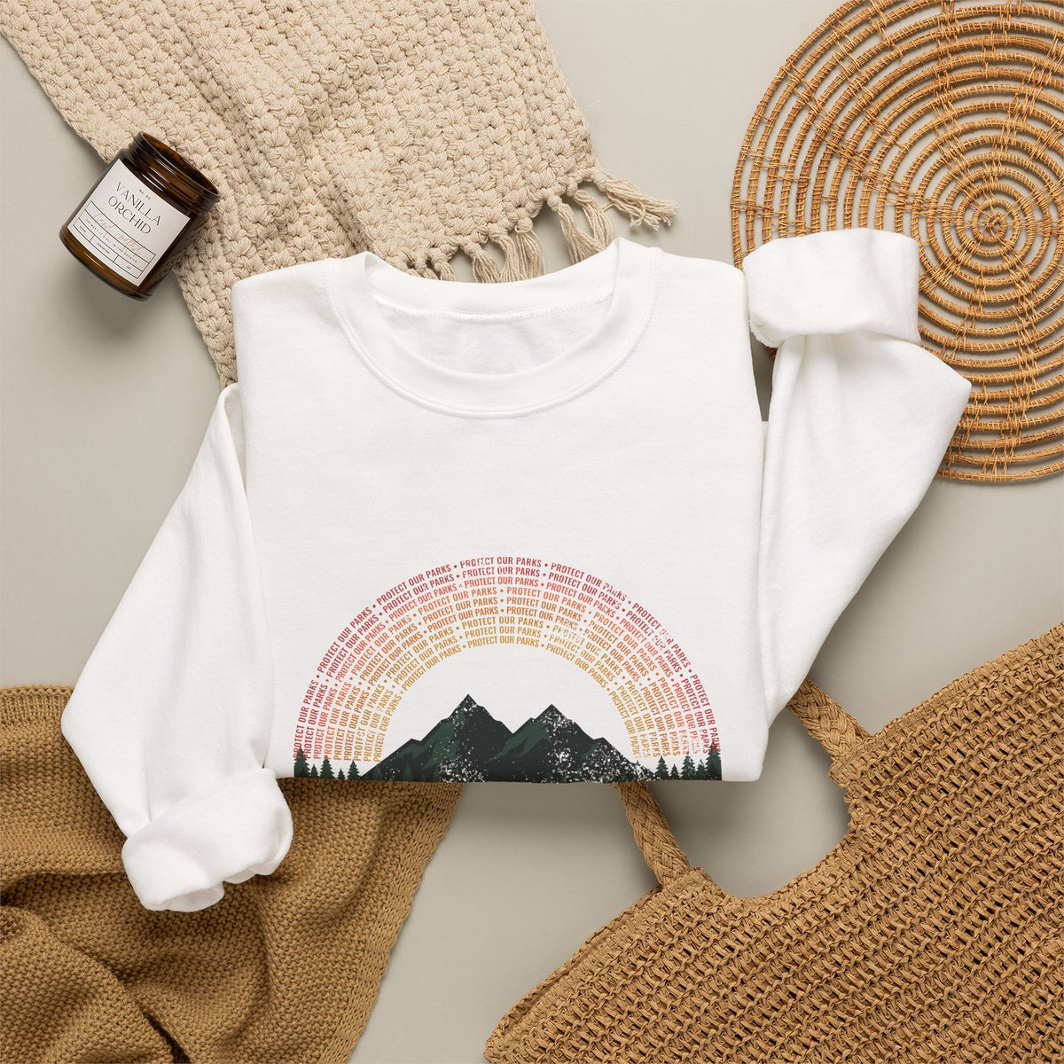 Protect Our Parks Retro Sunset Mountains Crewneck Sweatshirt