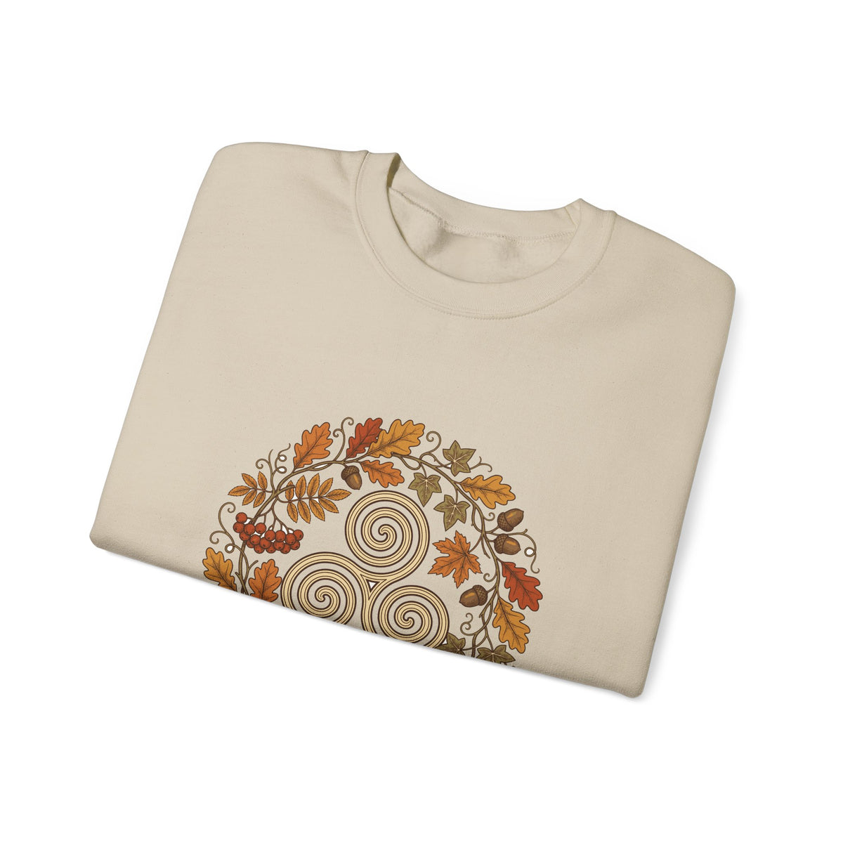 Celtic Autumn Spiral Leaf Wreath Crewneck Sweatshirt