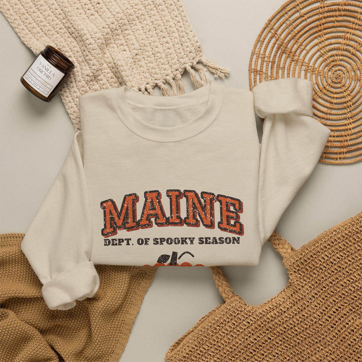 Maine Dept. of Spooky Season Varsity Crewneck Sweatshirt