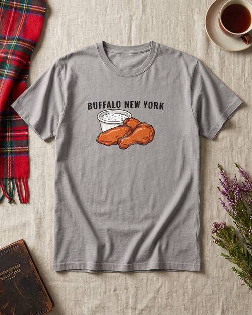 Buffalo Wings Blue Cheese Retro Food Illustration T-Shirt (photo)