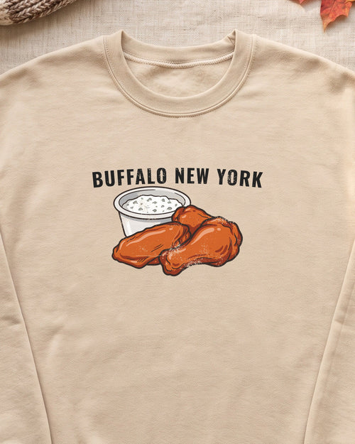 Buffalo Wings Blue Cheese Retro Food Illustration Crewneck Sweatshirt (close-up)