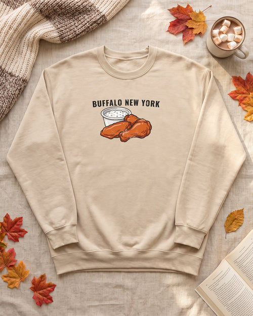 Buffalo Wings Blue Cheese Retro Food Illustration Crewneck Sweatshirt (photo)